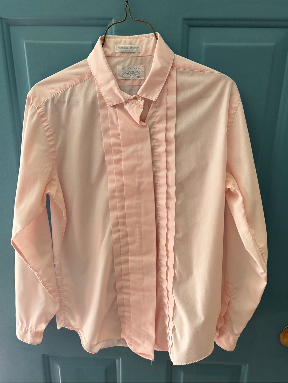 Vintage Light Pink Pleated Front Button-Up Blouse